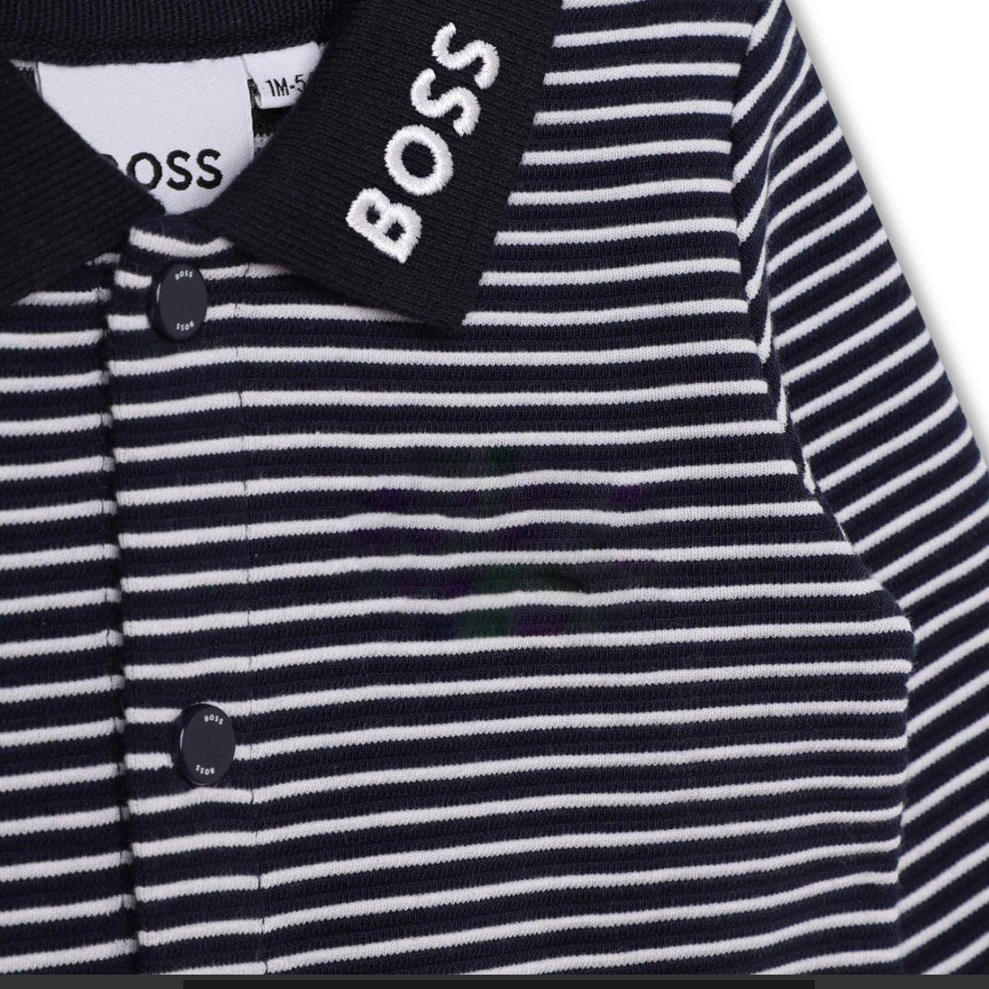 HUGO BOSS - Stripe Collar Babygrow  & Bib Set -  Navy