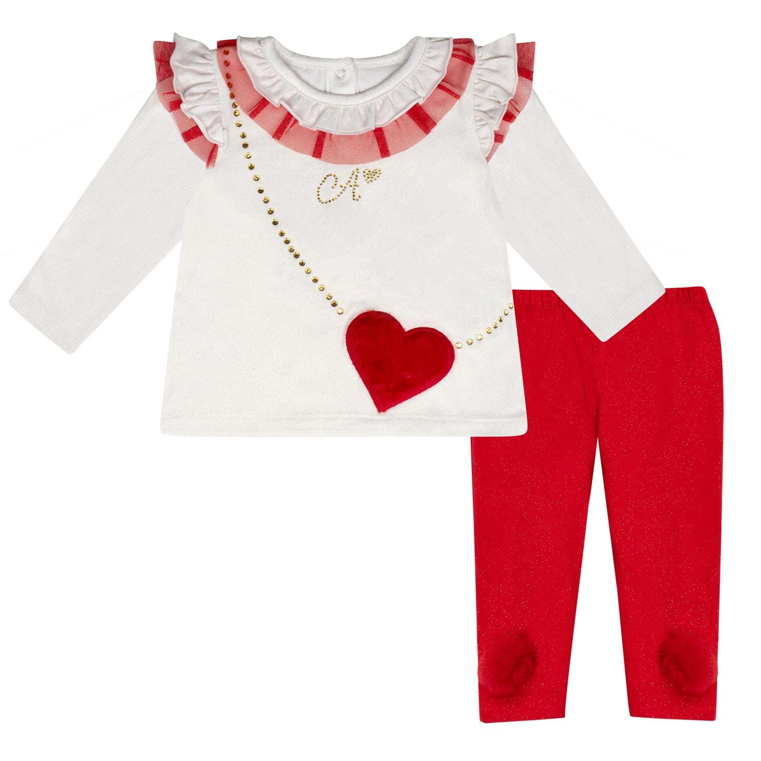 LITTLE A - Festive Hearts Hope Handbag Legging Set - Snow White