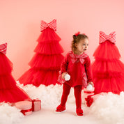 LITTLE A - Little Bows Kacey Check Frill Romper - Vibrant Red