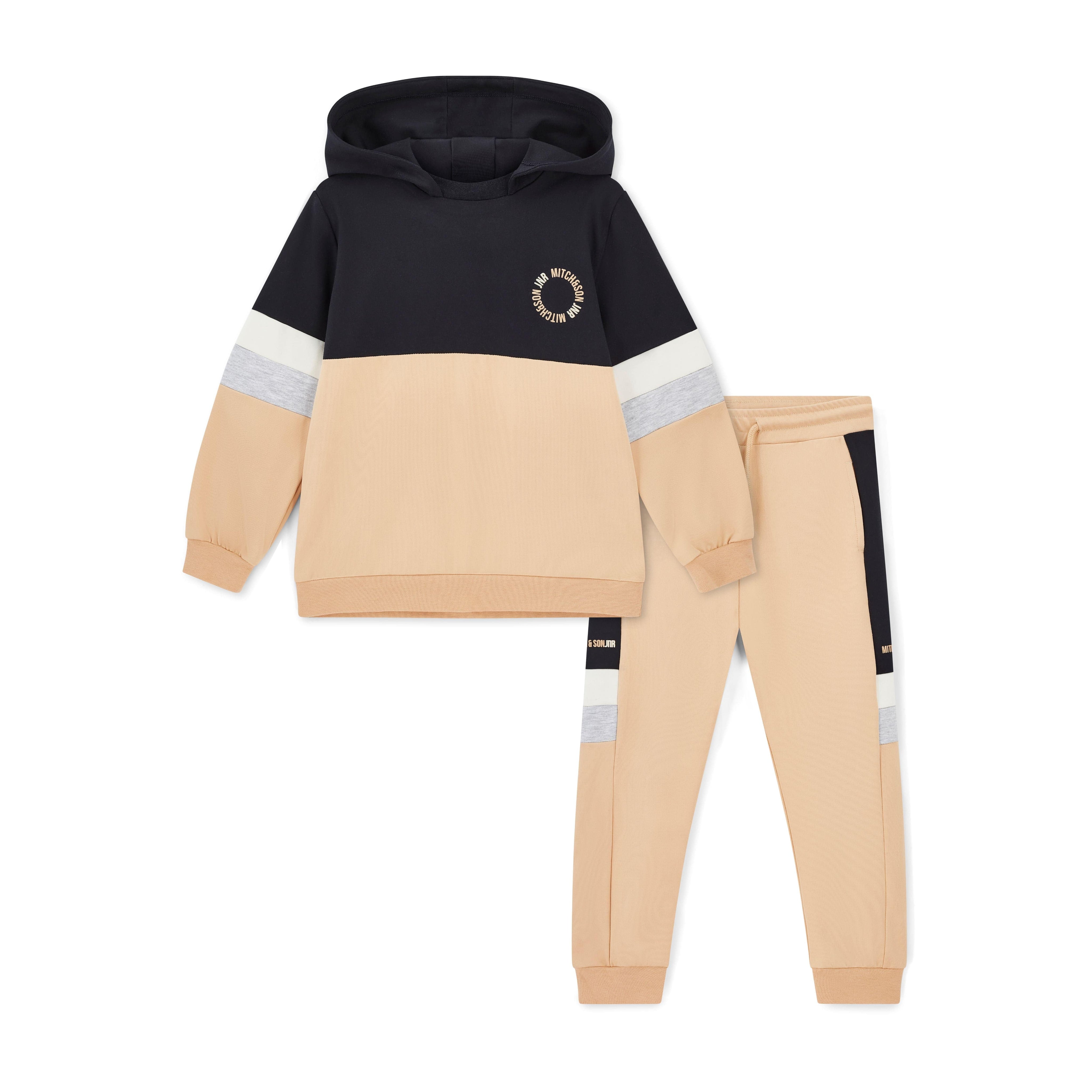 MITCH & SON - JNR Landon Cut N Sew Hoody Tracksuit - Latte Beige