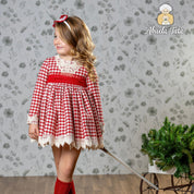 ABUELA TATA - Christmas Dogtooth Puffball Dress - Red