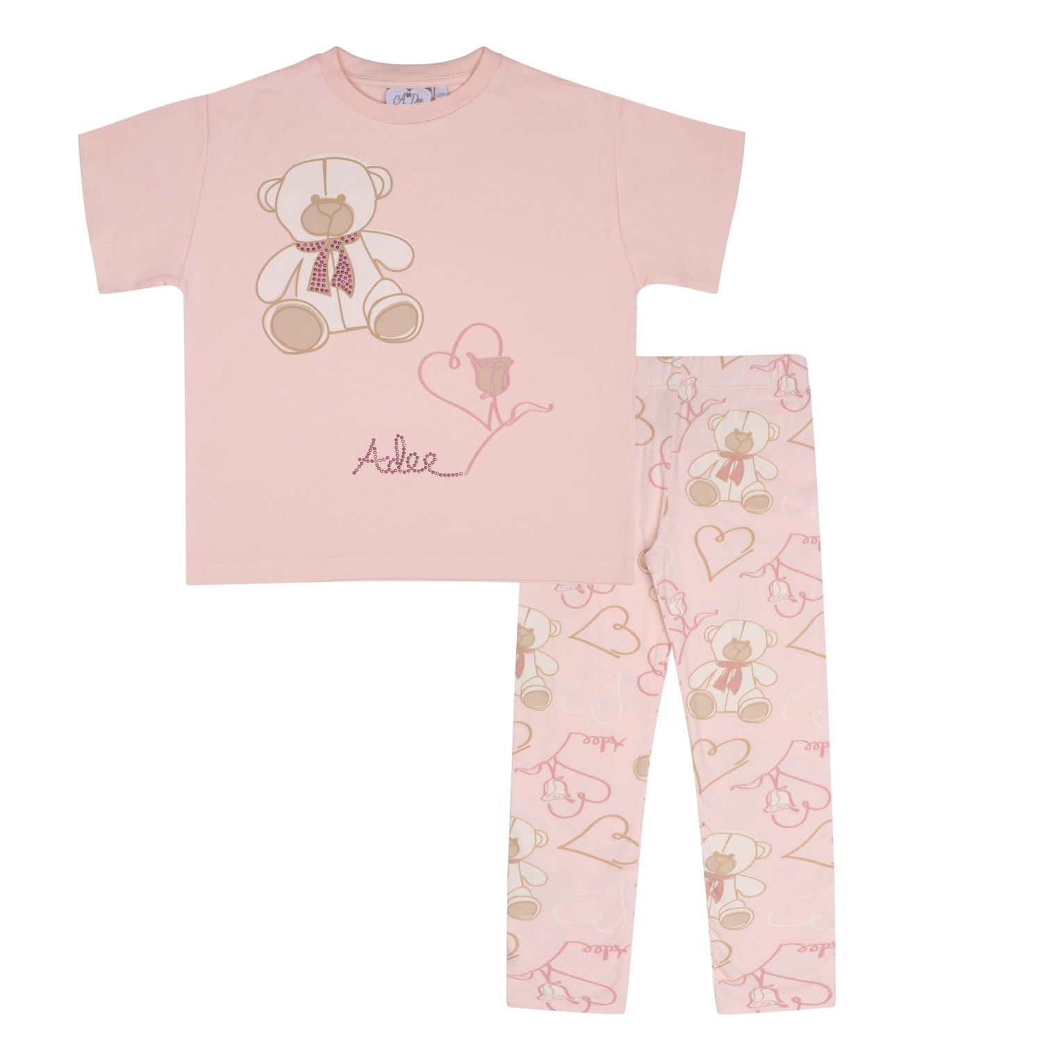 A DEE - Abstract Teddy Saz Baggy Tee Teddy Legging Set - Baby Pink