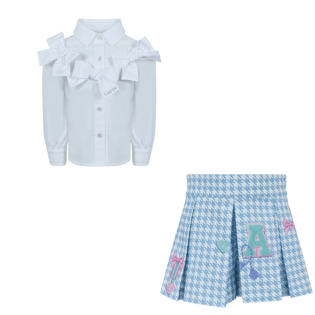 LAPIN HOUSE - Dog Tooth Bow Skort Set - Blue
