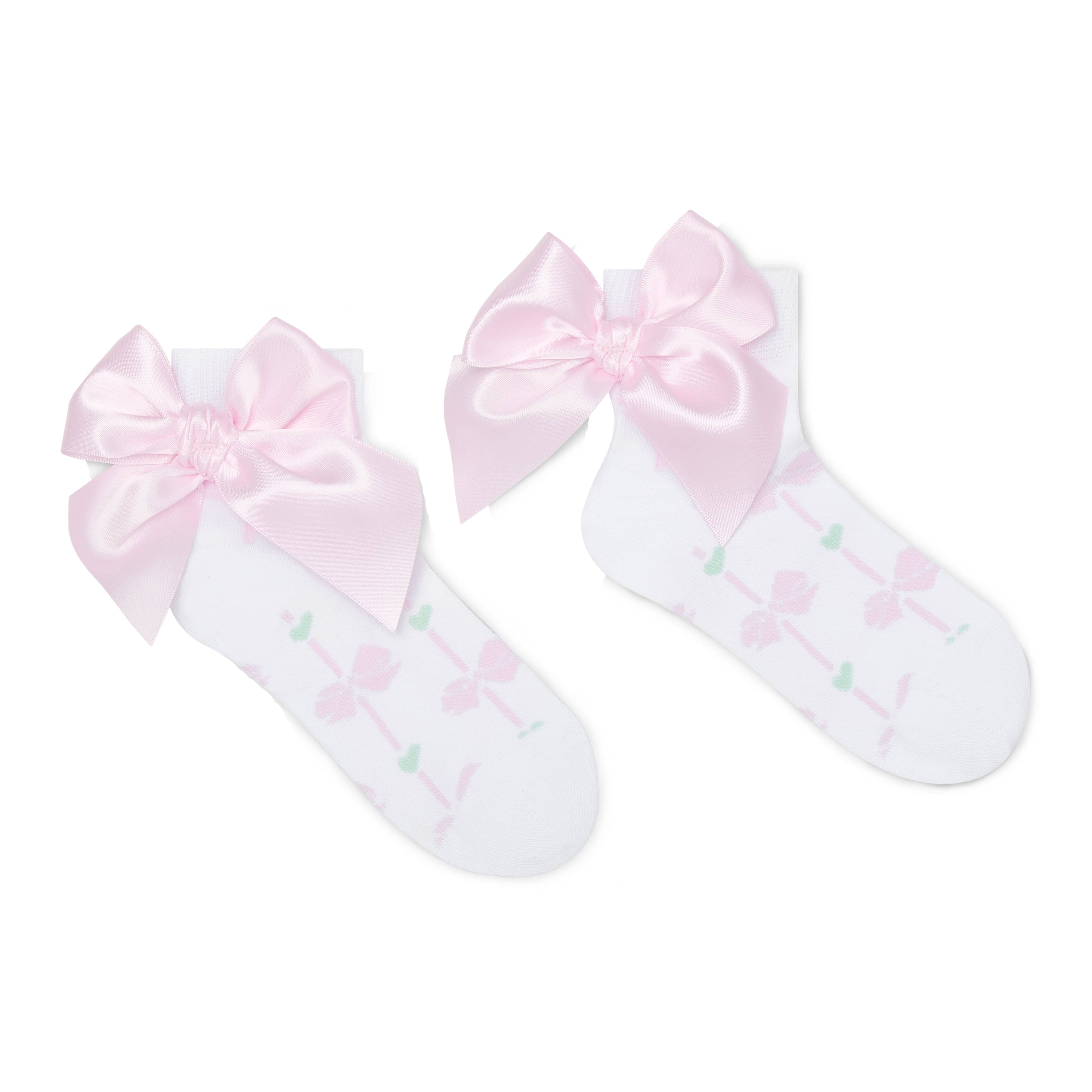 A Dee - Rowan Bow-tique Chic Bows & Stripe Print Ankle Socks - White