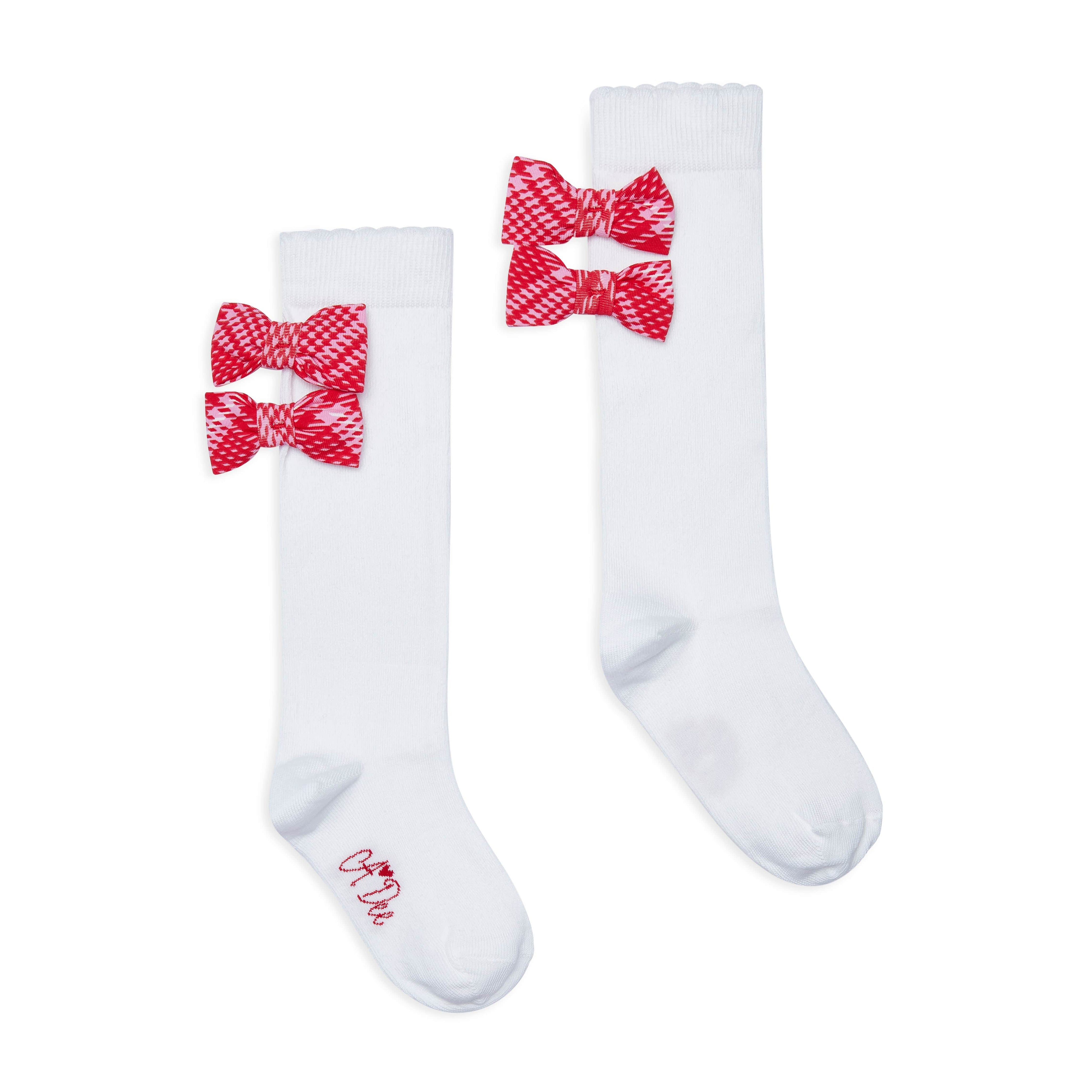 A Dee - Love Story Landon Knee High Check Bow Socks - Snow White