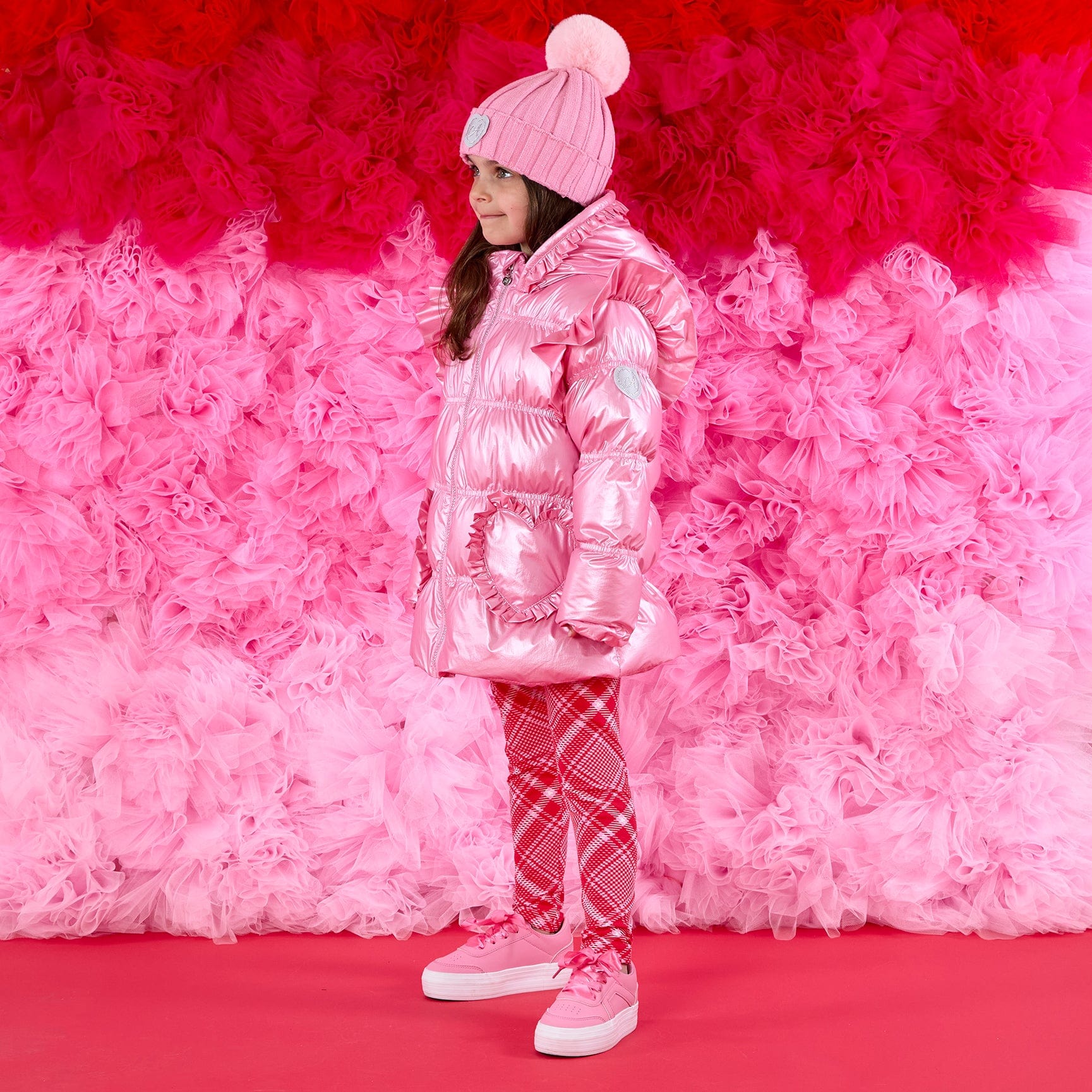 A DEE - Love Story Liliana Padded Jacket With Frill Heart Pockets - Peony Pink
