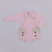 Rahigo - Three Piece Cream Trim Pinafore Set  -  Baby Pink