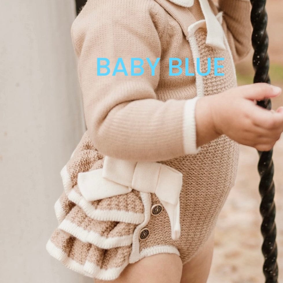 Rahigo - Three Piece Cream Trim Pinafore Set  -  Baby Blue