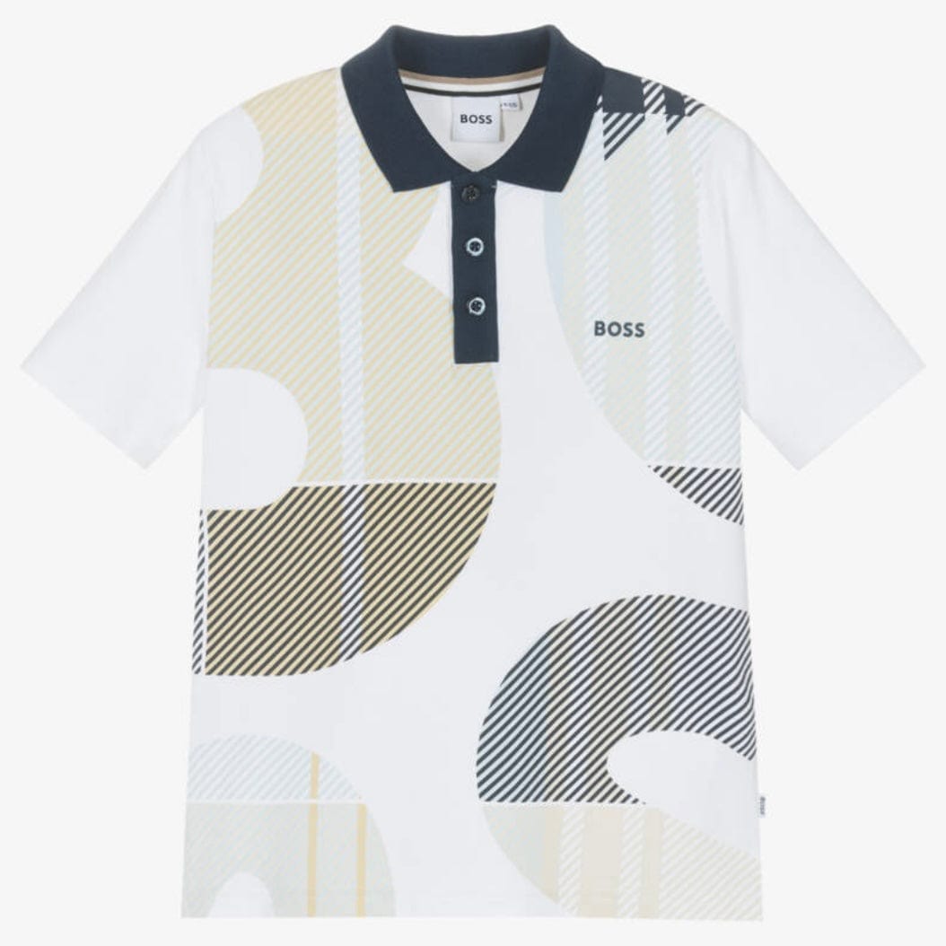 BOSS -  Pique Polo Shirt With Abstract Logo- White