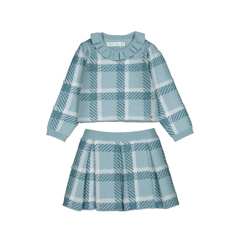 ABEL & LULA - Check Knitted Skirt Set - Aqua