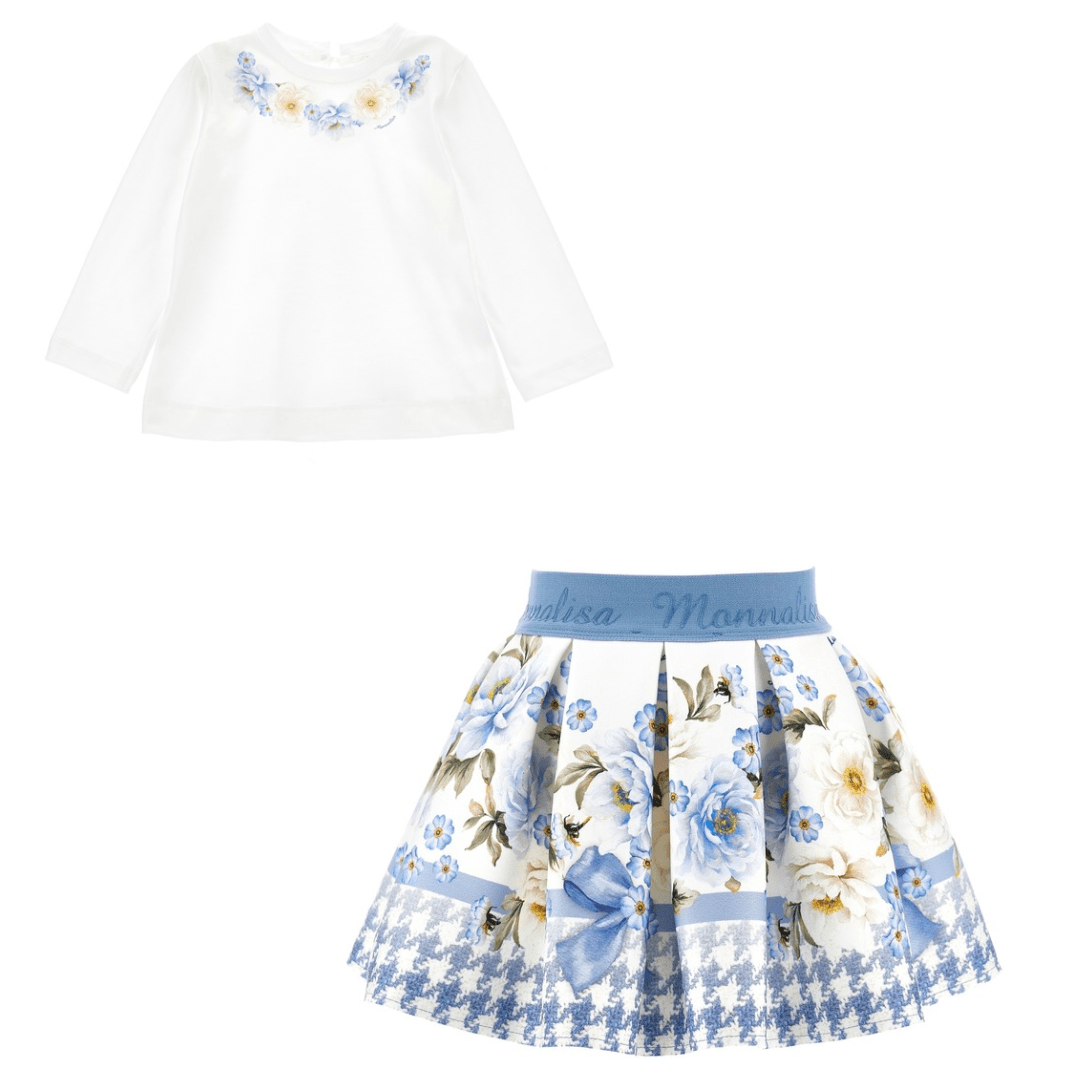 MONNALISA - Bebe Floral Skirt Set - Blue