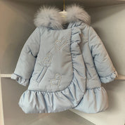 Bimbalo - Fur Hood Pearl Detail Heart Coat - Baby Blue