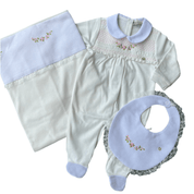 Piccola Speranza -Peter Pan collar Embroidered Baby Layette Three Piece Set- Cream