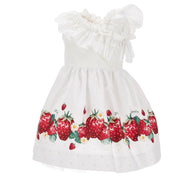 MONNALISA - Strawberry Poplin Dress - White