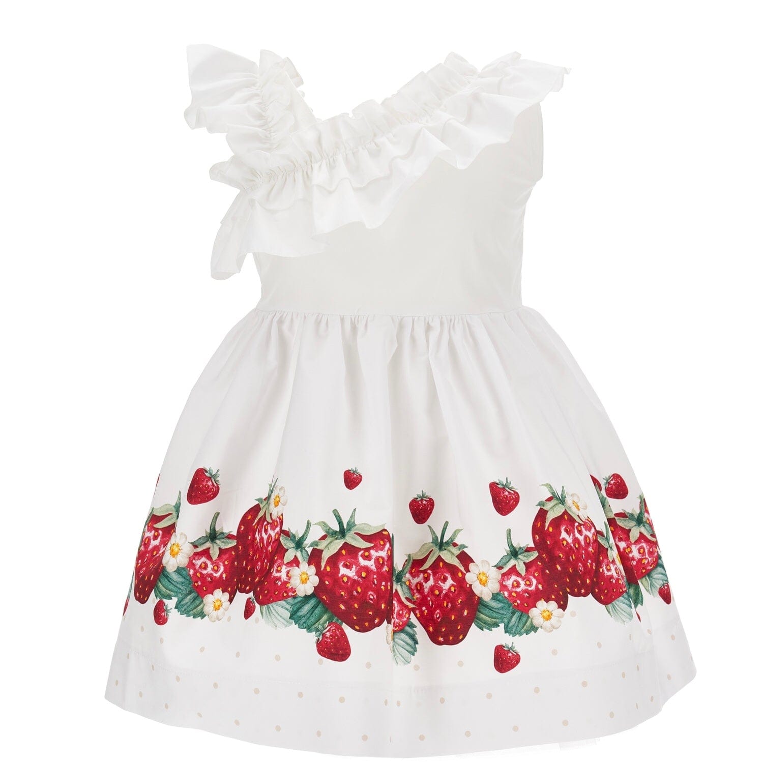 MONNALISA - Strawberry Poplin Dress - White