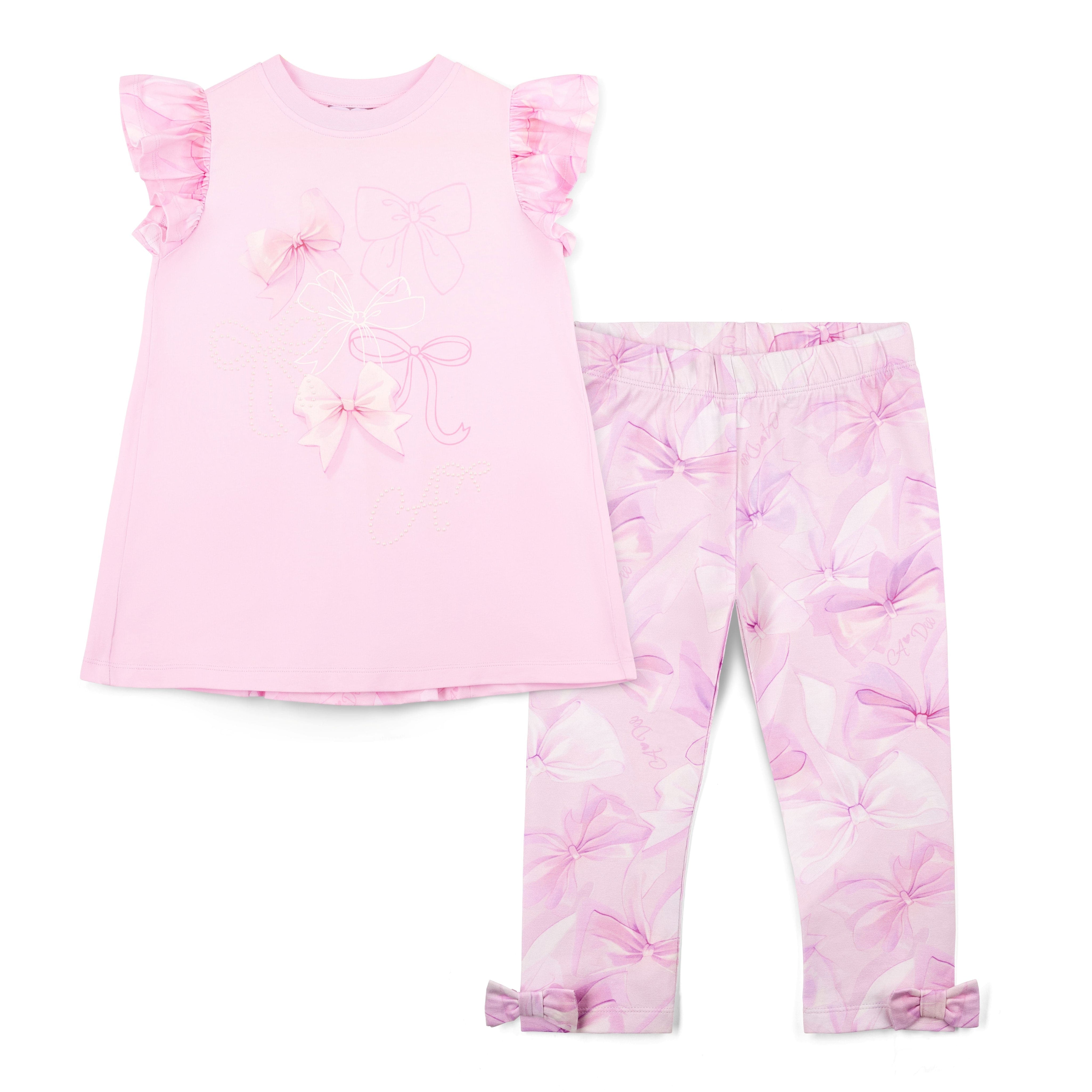 A DEE - Ria Bow-tique Chic Bow Print Leggings Set With Back Insert   - Pink