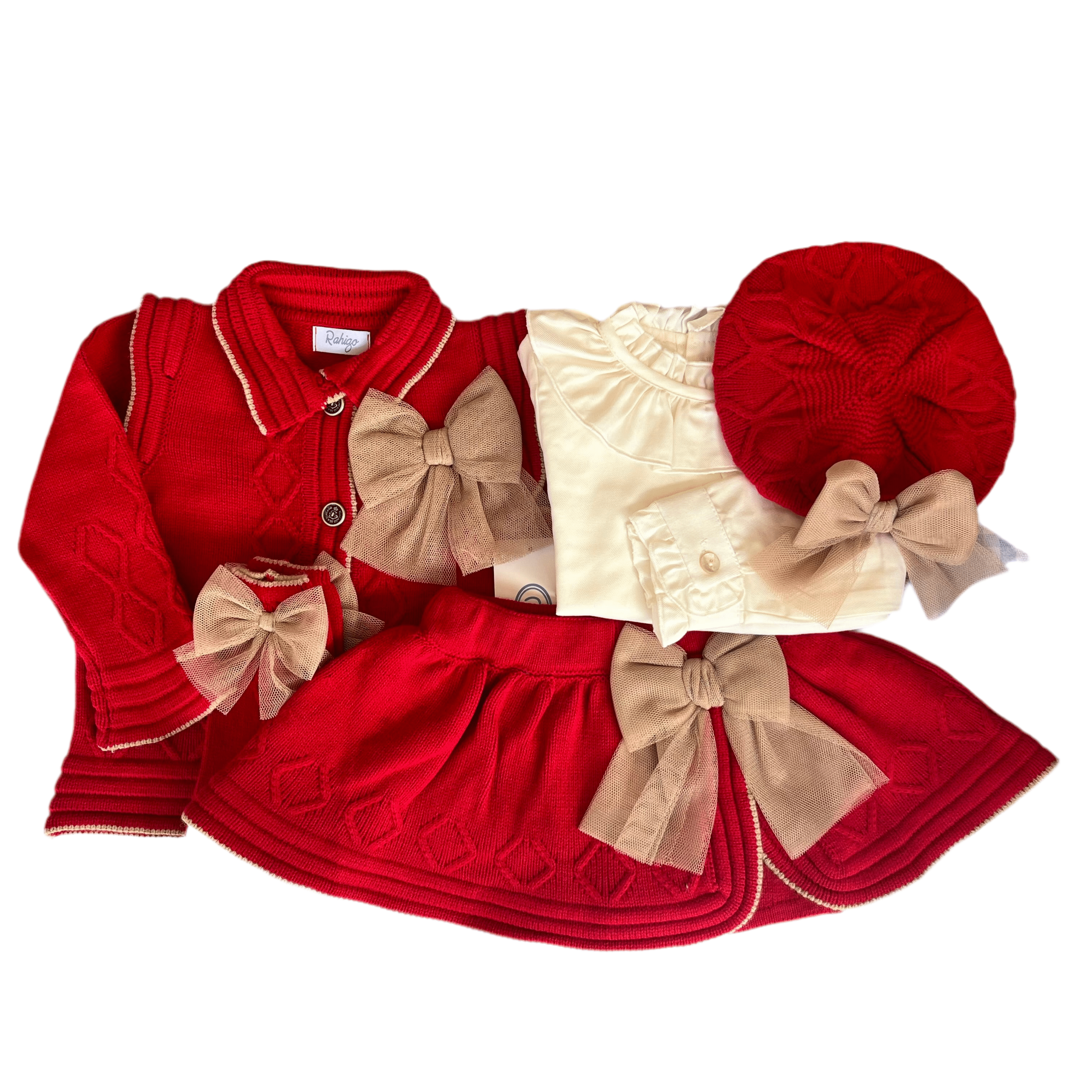 Rahigo - Five Piece Skirt Set With Camel Trim  - Red