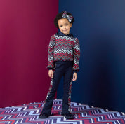A DEE - Chevron Charm Coco Chevron Print Flare Tracksuit- Navy