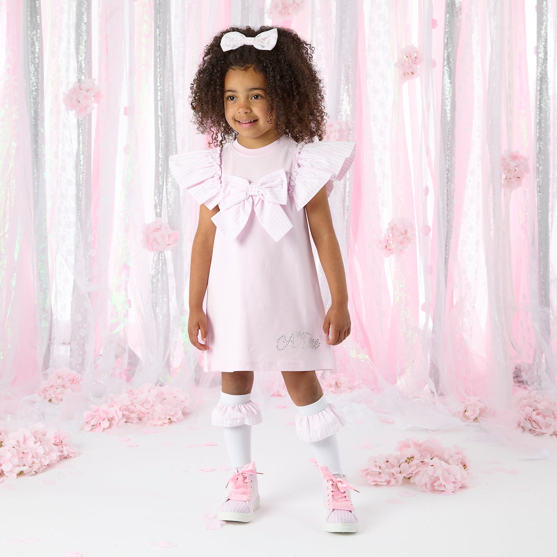 A DEE - Cali Heavenly Hydrangea Sweat Dress With Large Bow - Pink Blossom