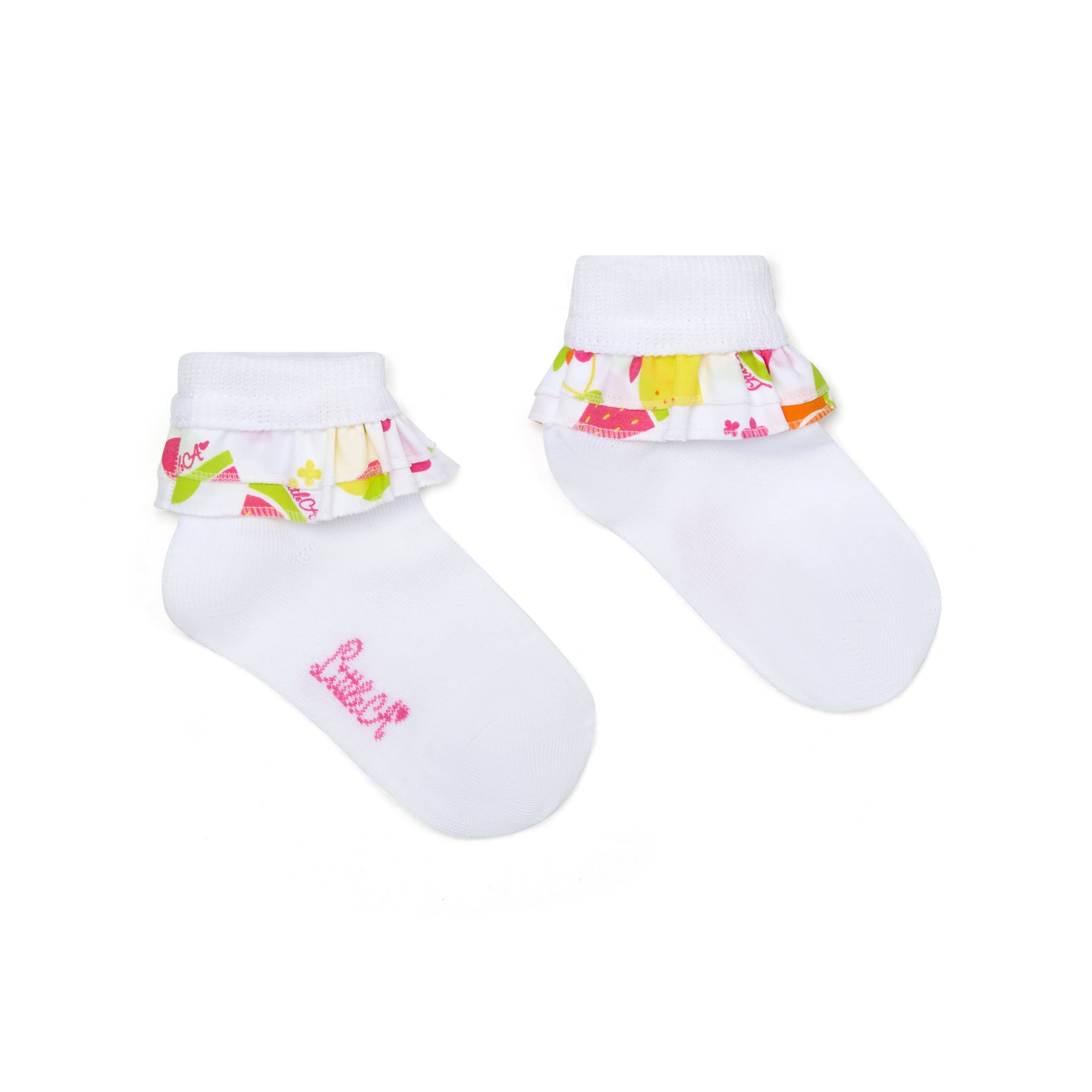 LITTLE A - Cutie Frutti Poppy Frill Ankle Sock - White