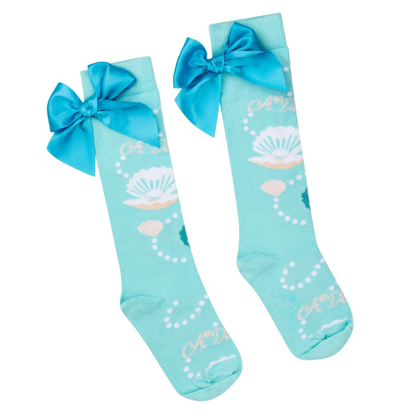 A DEE - Ocena Ocean Pearl Print Knee High Socks - Aruba Blue