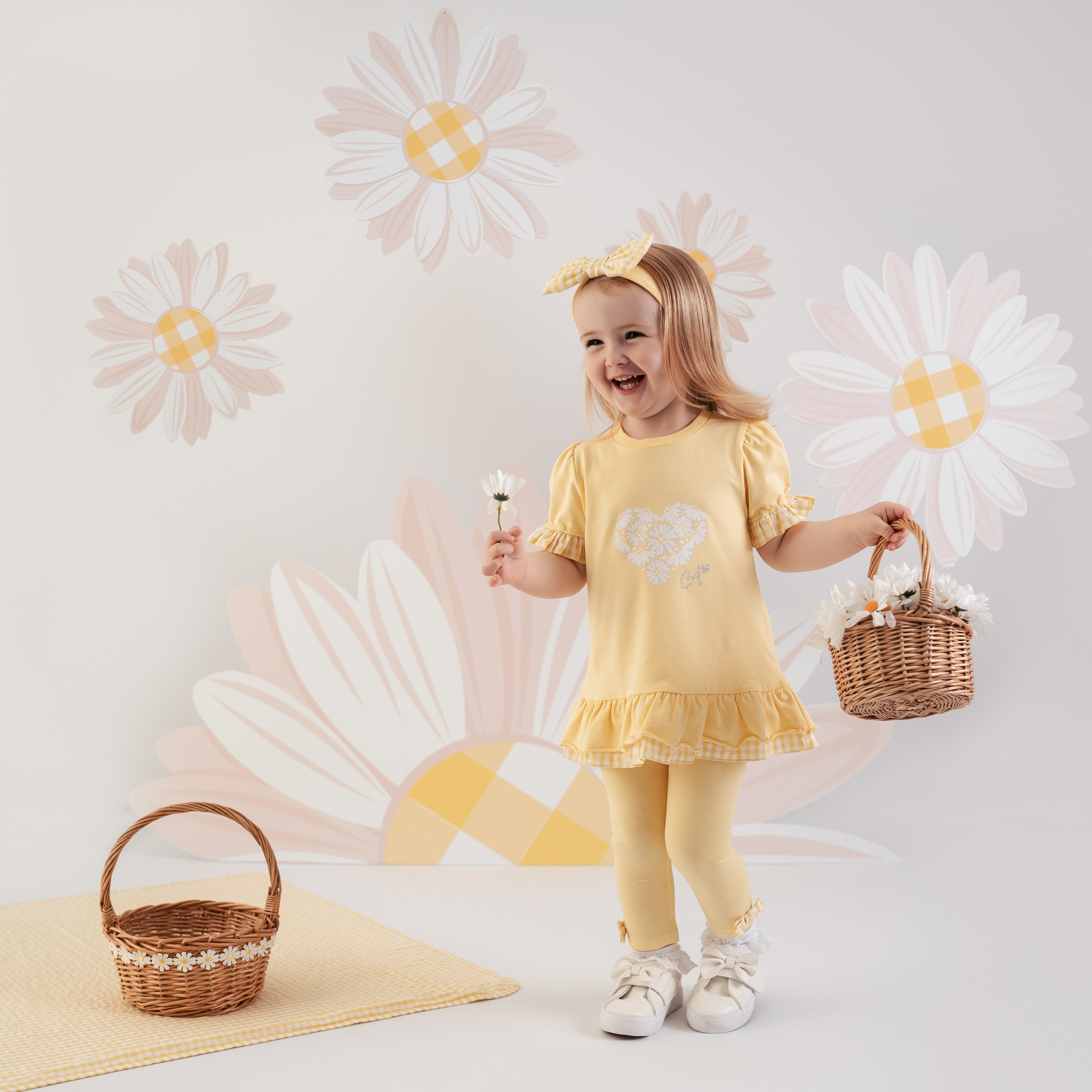 LITTLE A - Bonnie Jersey Frill Daisy Legging Set - Sweet Lemon