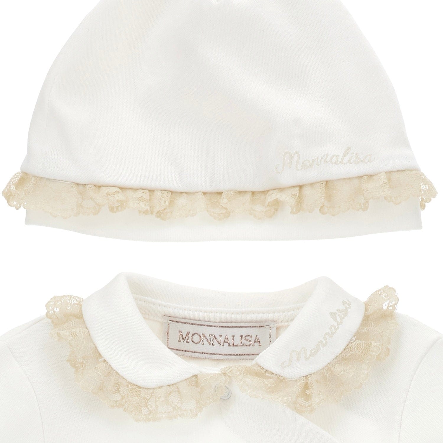 MONNALISA - Rose Bud & Lace Two Piece Set - Ivory