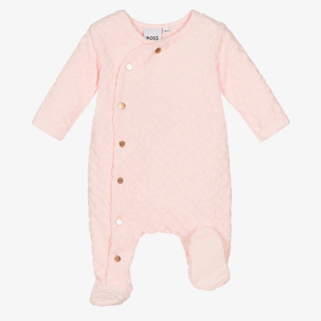 HUGO BOSS - Velour Babygrow  & Hat Set -  Pink
