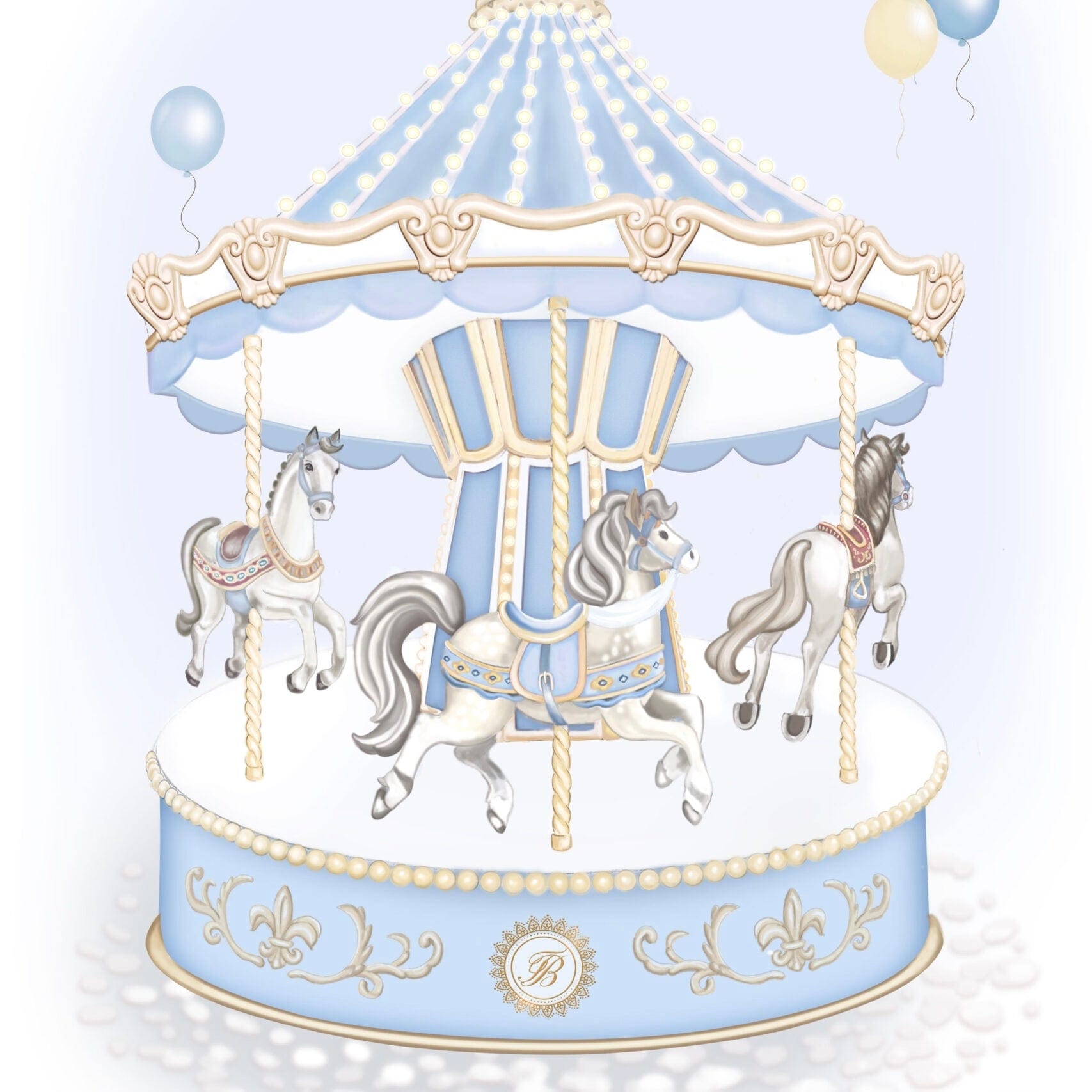 FIRST BABY - Carousel Swaddle Blanket - Blue