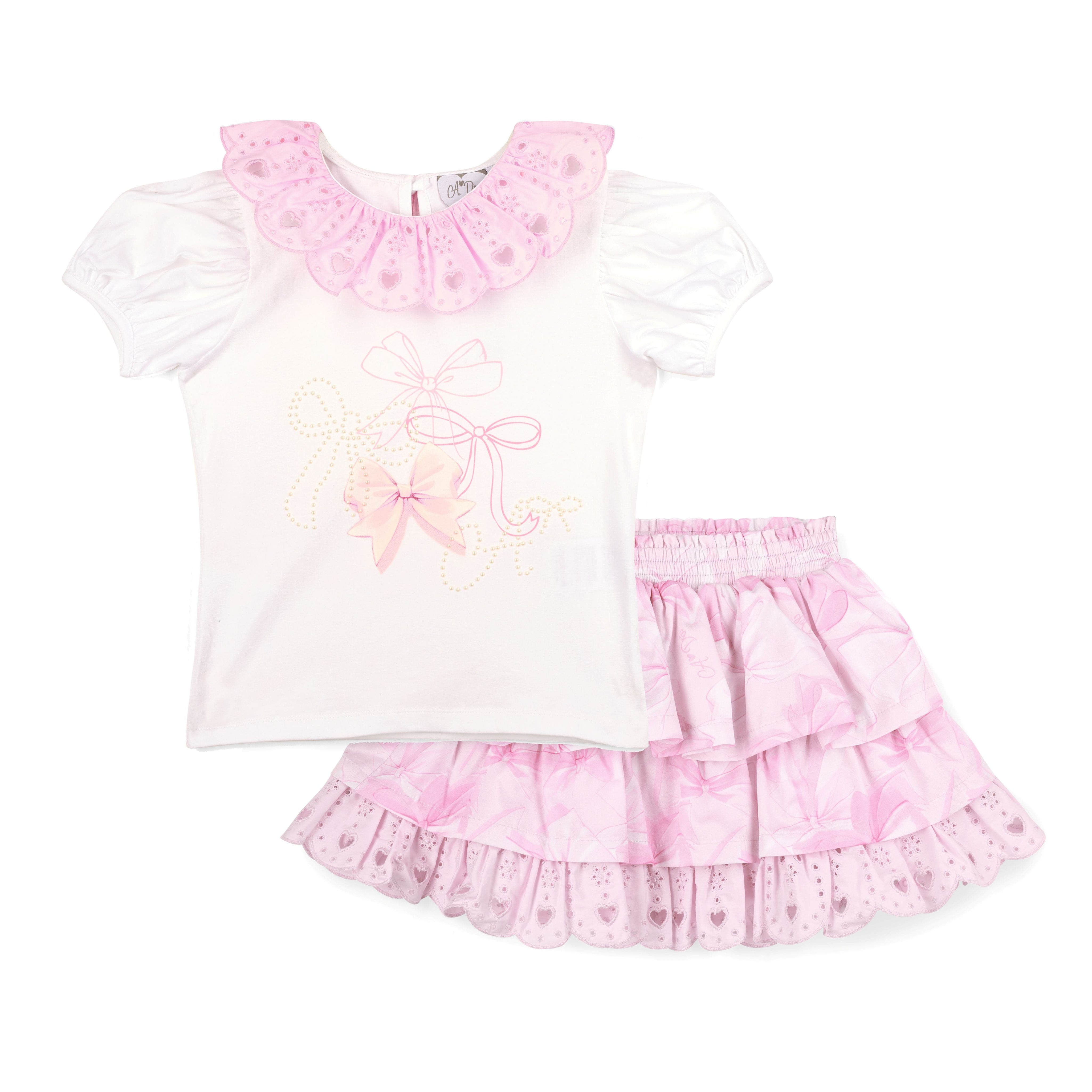 A DEE - Riri Bow-tique Chic Bow Skirt Set With Broderie Anglaise - White