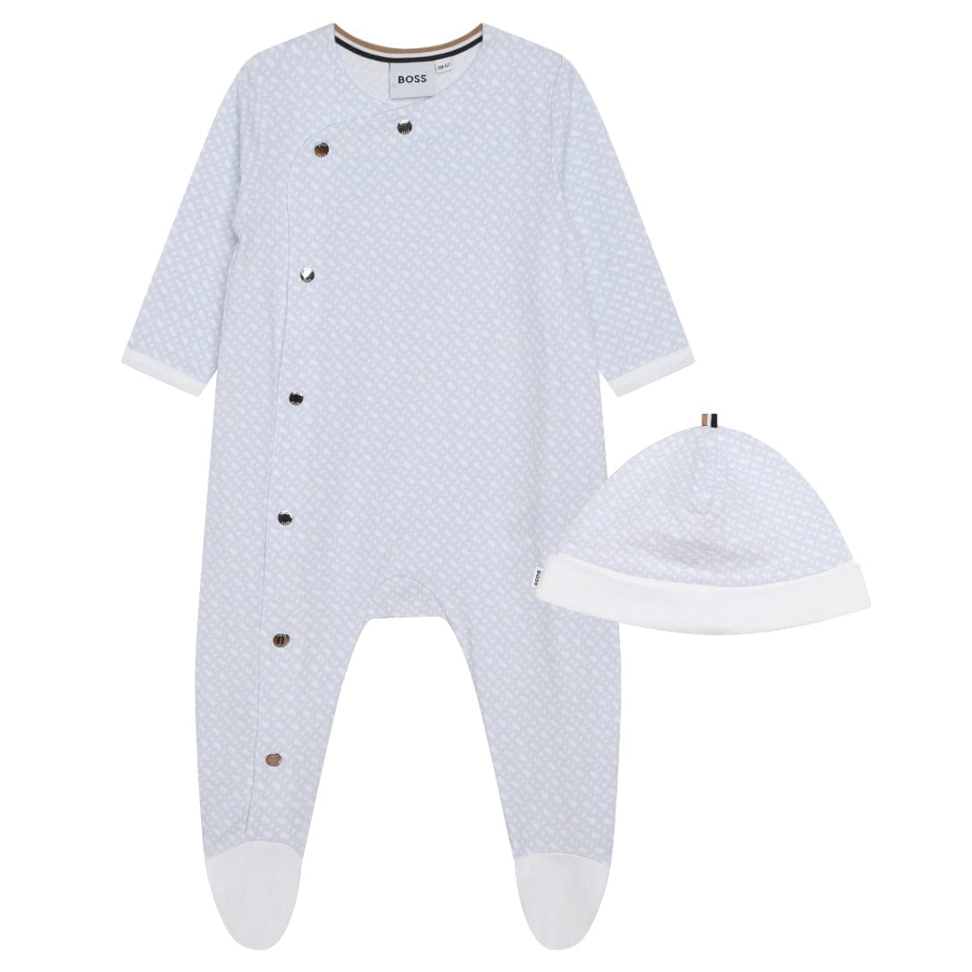 HUGO BOSS - Logo Print  Babygrow & Hat Set - Blue