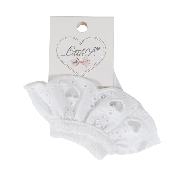LITTLE A - Jo Pastel Hearts Broderie Anglaise Ankle Sock - White