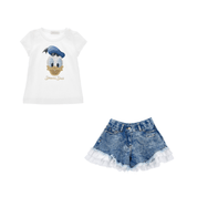 MONNALISA - Donald Duck Denim Short Set - White