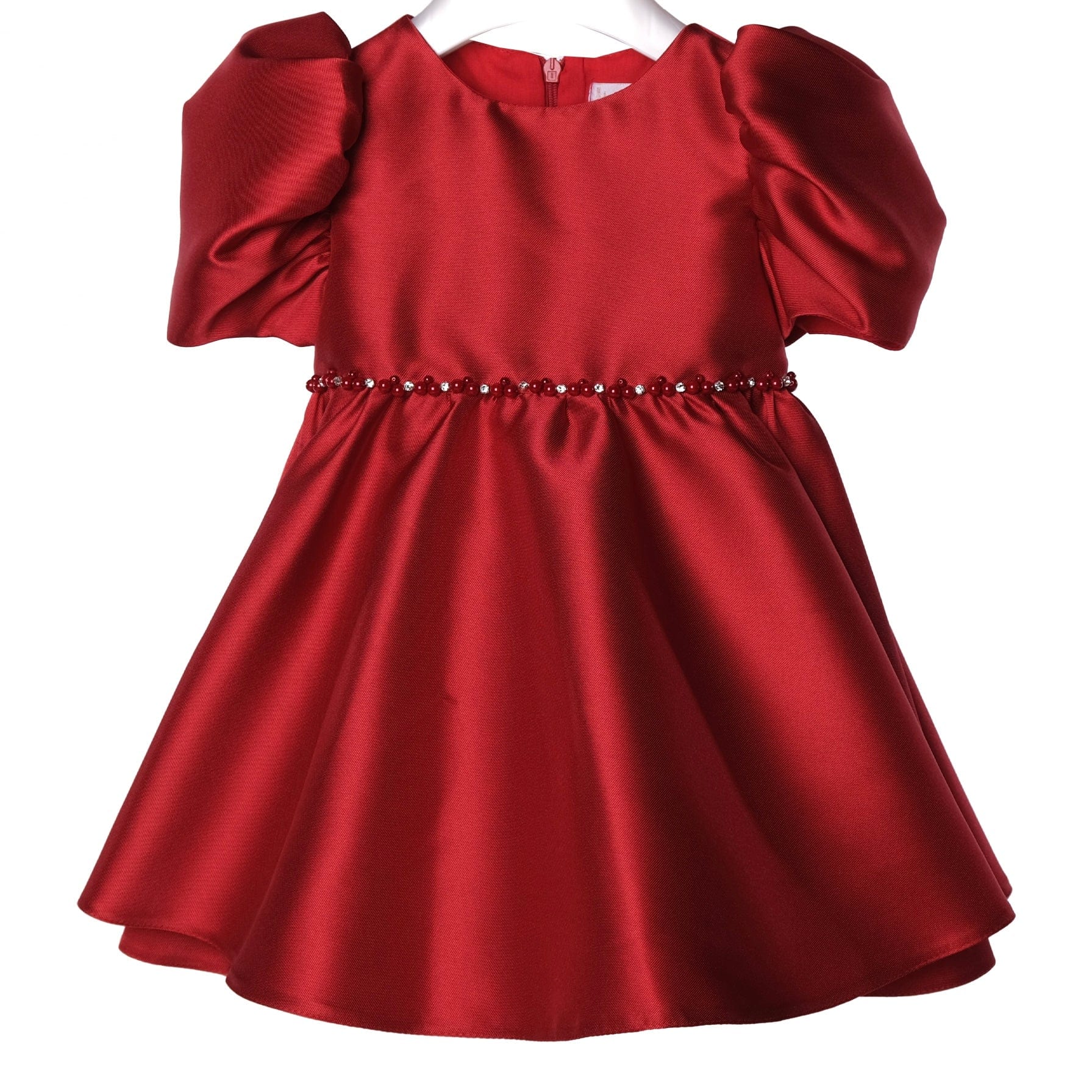 Bimbalo - Pearl Detail Statin Party Dress - Red