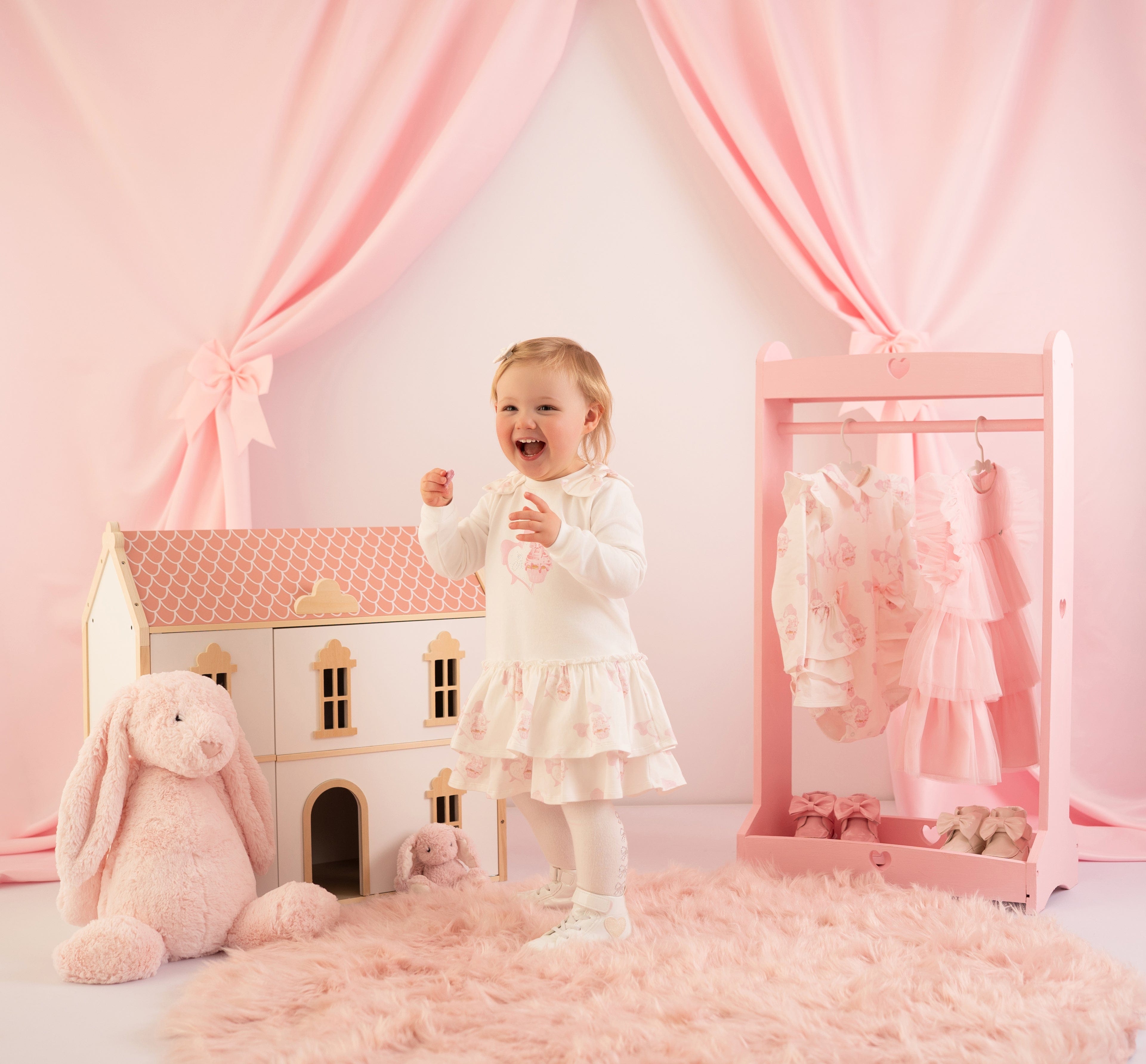 LITTLE A - Cute As A Cupcake Juliet Cupcake Print Frill Dress - Snow White