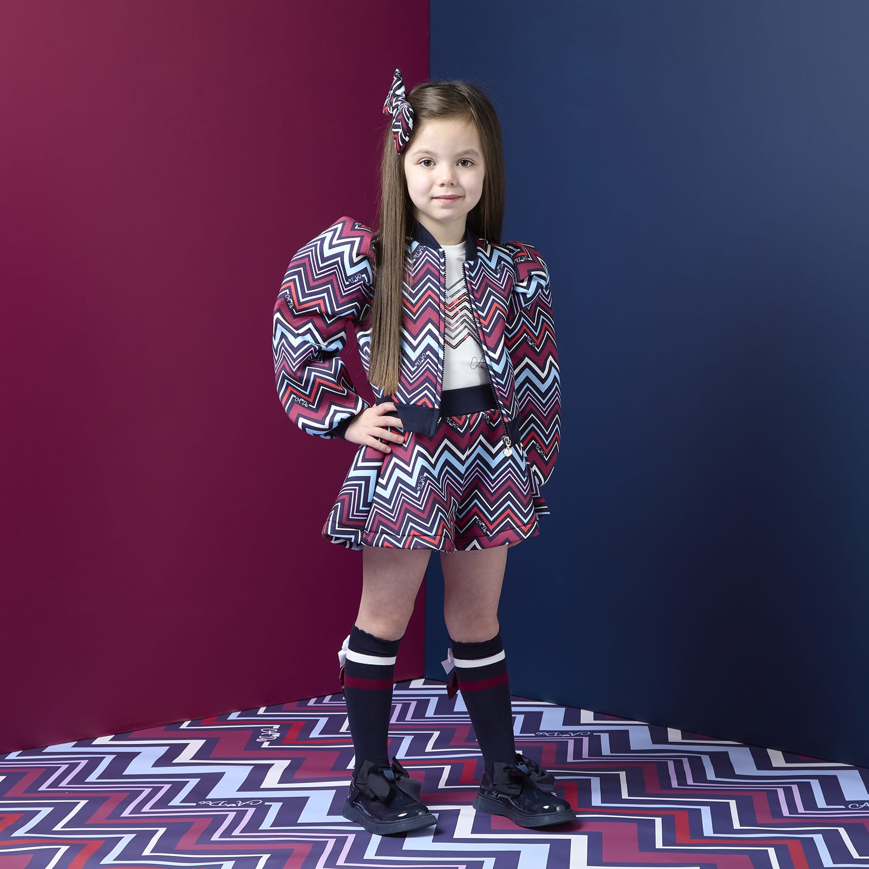 A DEE - Chevron Charm Charley Chevron Print Bomber Jacket - Navy