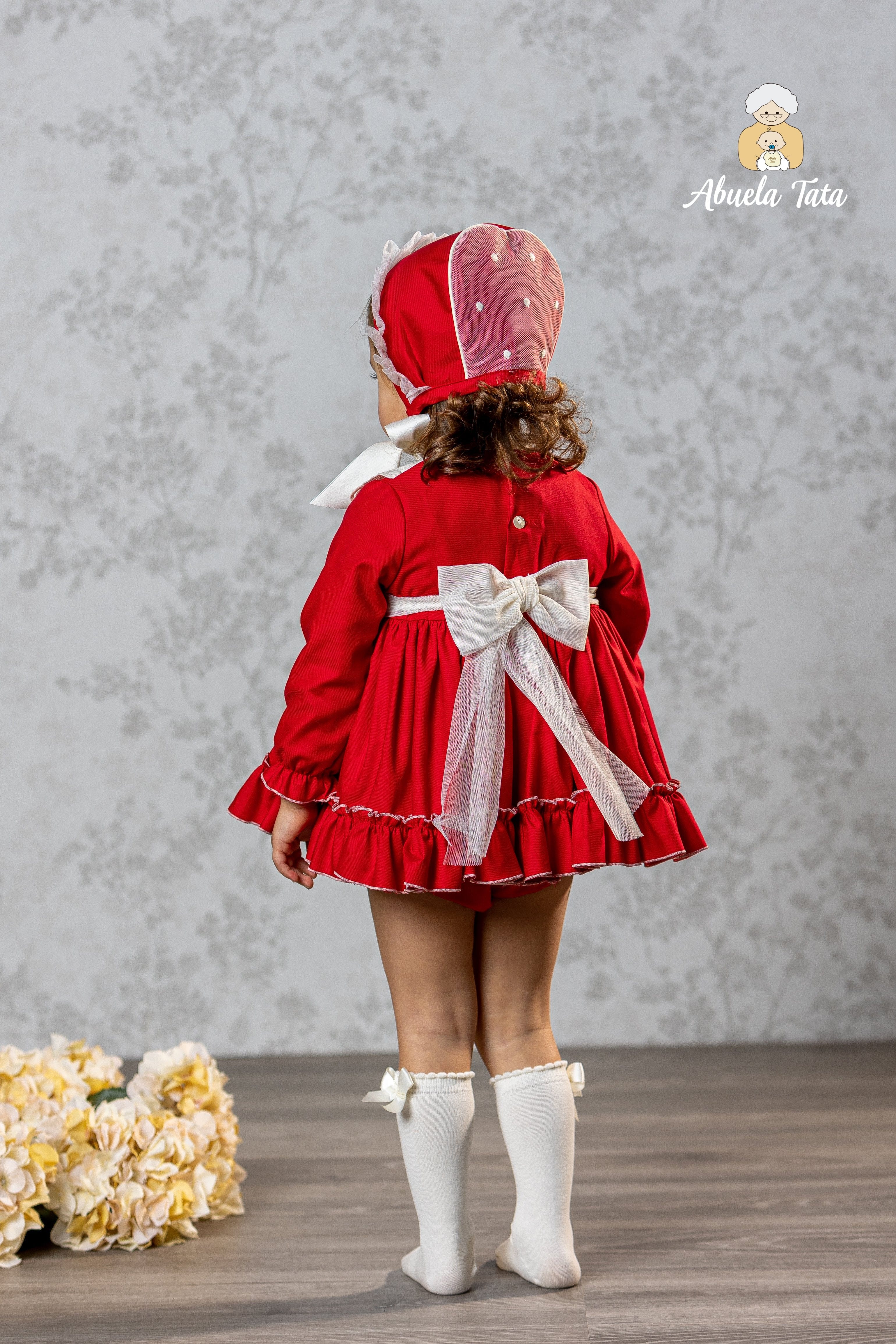 ABUELA TATA - Christmas Baby Dress & Bonnet - Red