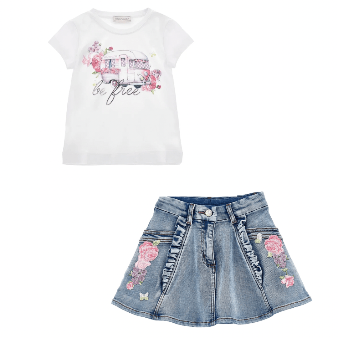 MONNALISA -  Be Free Top & Denim Short Set - Lilac