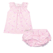 LITTLE A - Perfectly Pink Opal Bow Print Dress - Pink Blossom