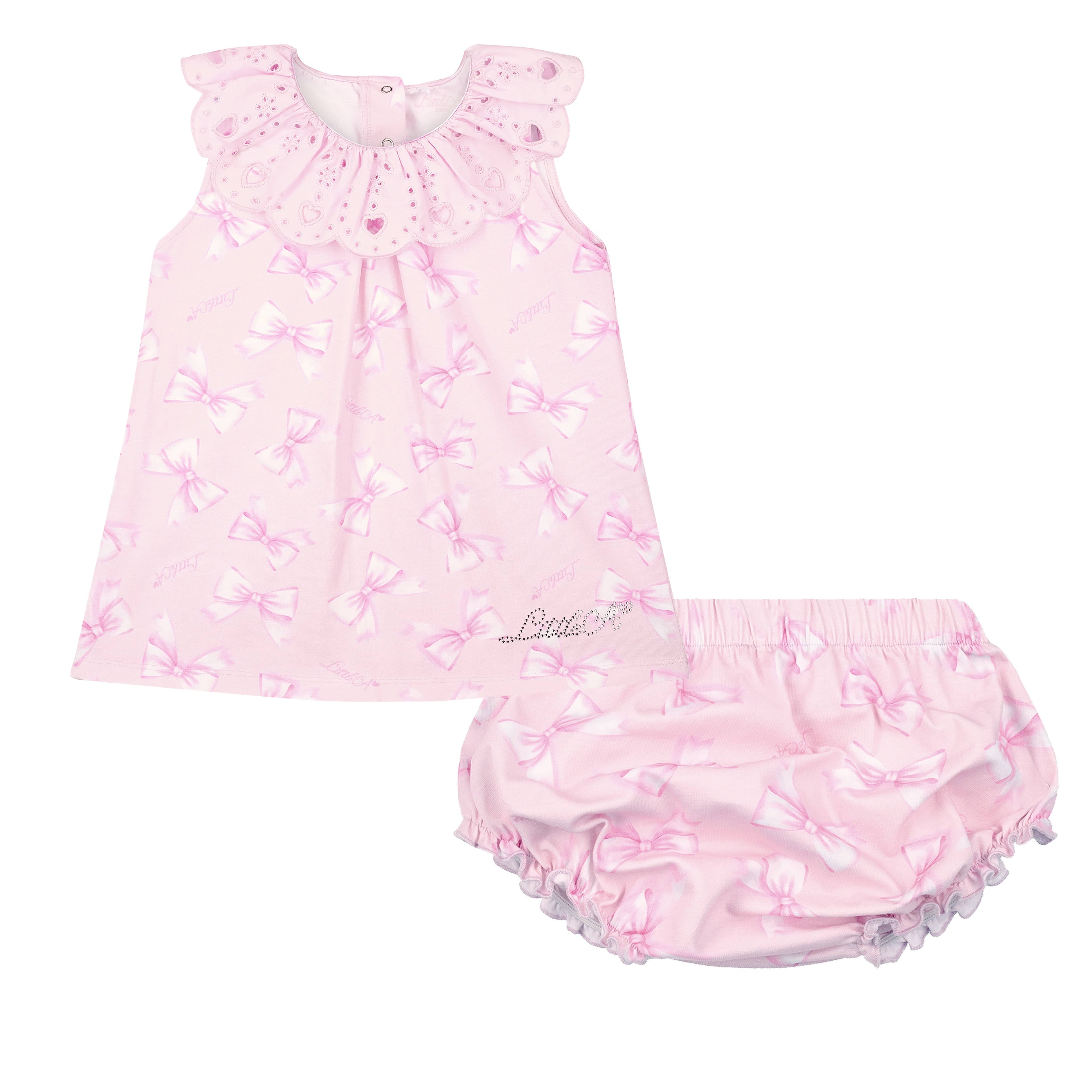 LITTLE A - Perfectly Pink Opal Bow Print Dress - Pink Blossom