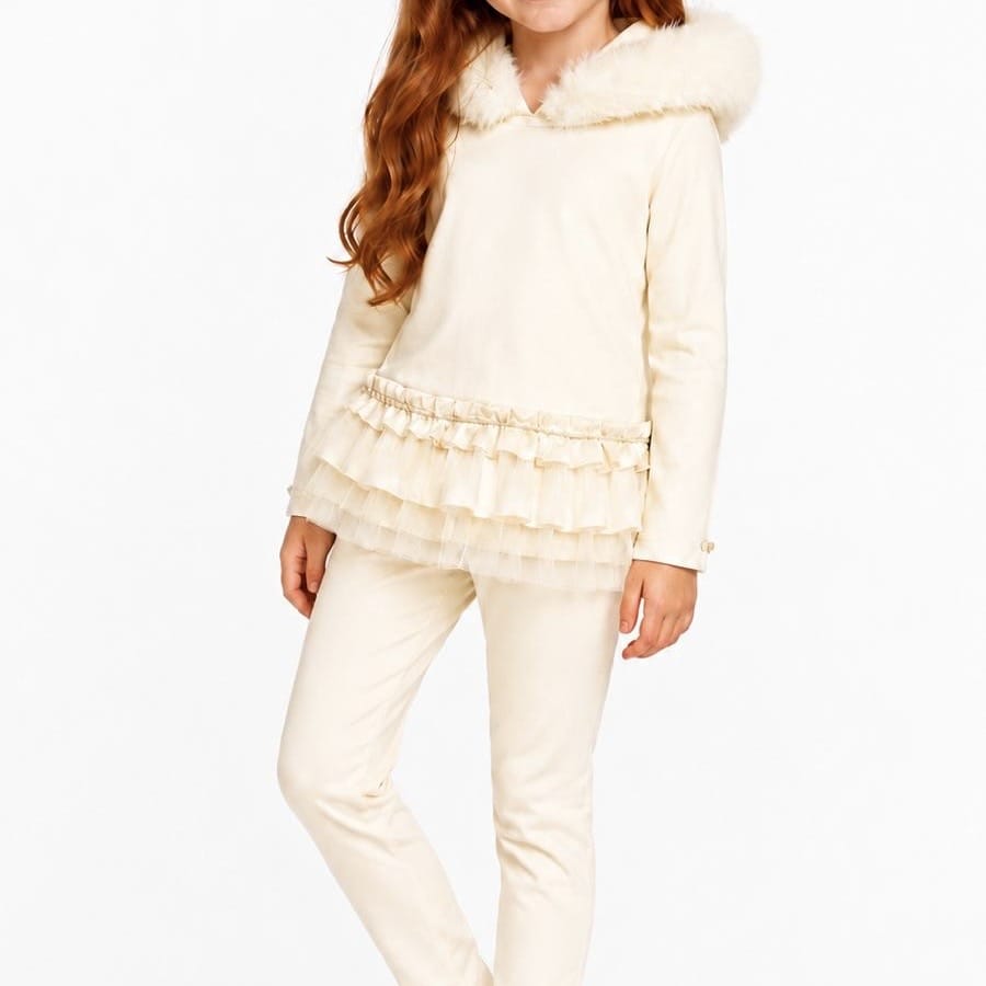 Bimbalo -Hooded Fur Leggings Set - Cream