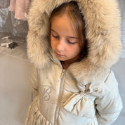 Bimbalo - Fur Hood Large Bow Coat - Champagne