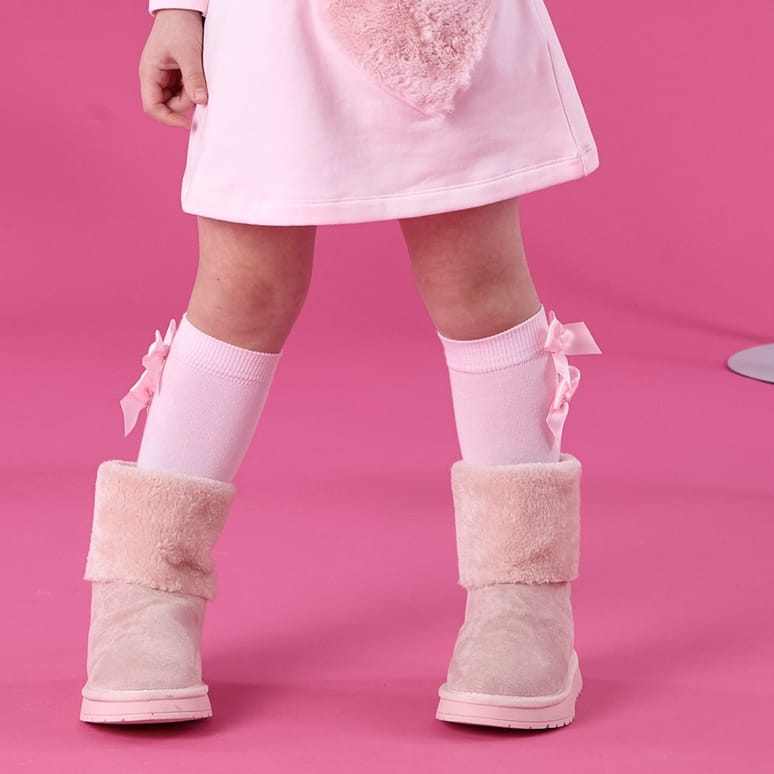 A Dee - Winter Bloom Ariel Bow Knee High Socks - Pale Pink