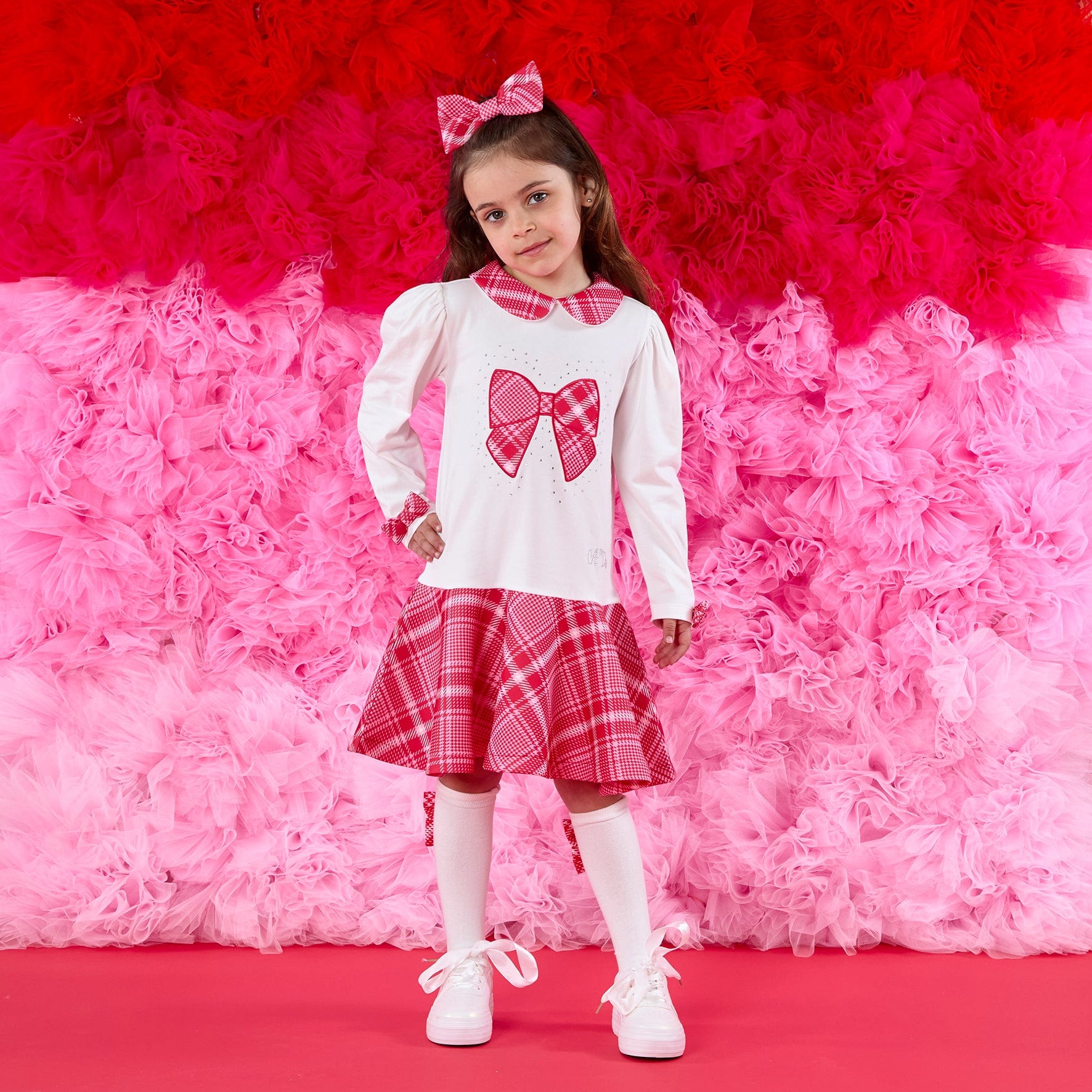 A DEE -  Love Story Lottie Check Bow Dress With Peter Pan Collar - Snow White