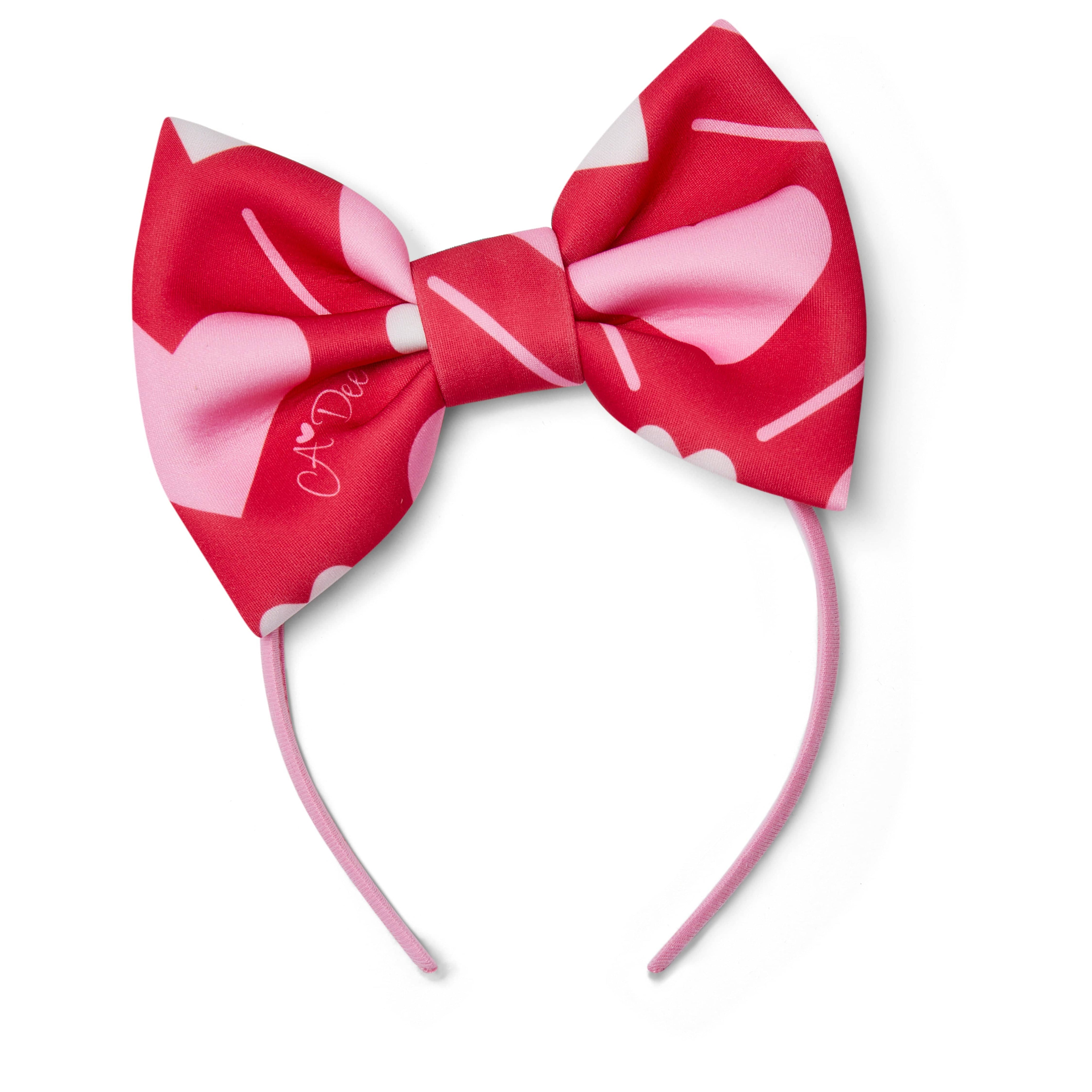 A DEE - Love Story Lane Heart Print Bow Hairband - Vibrant Red