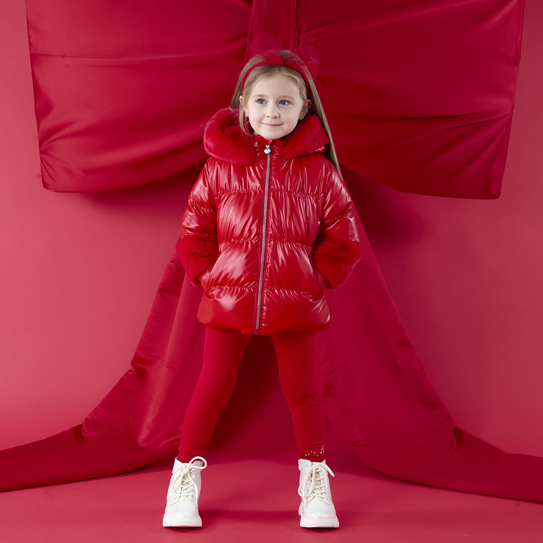 A DEE - Christmas Capsule Avery Short Fur Trim Jacket - Red