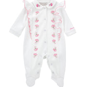 MONNALISA - Rose  Embroidered Babygrow - White