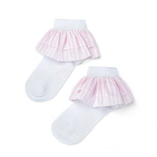 A DEE - Capri Heavenly Hydrangea Seersucker Frill Ankle Socks  - Bright White