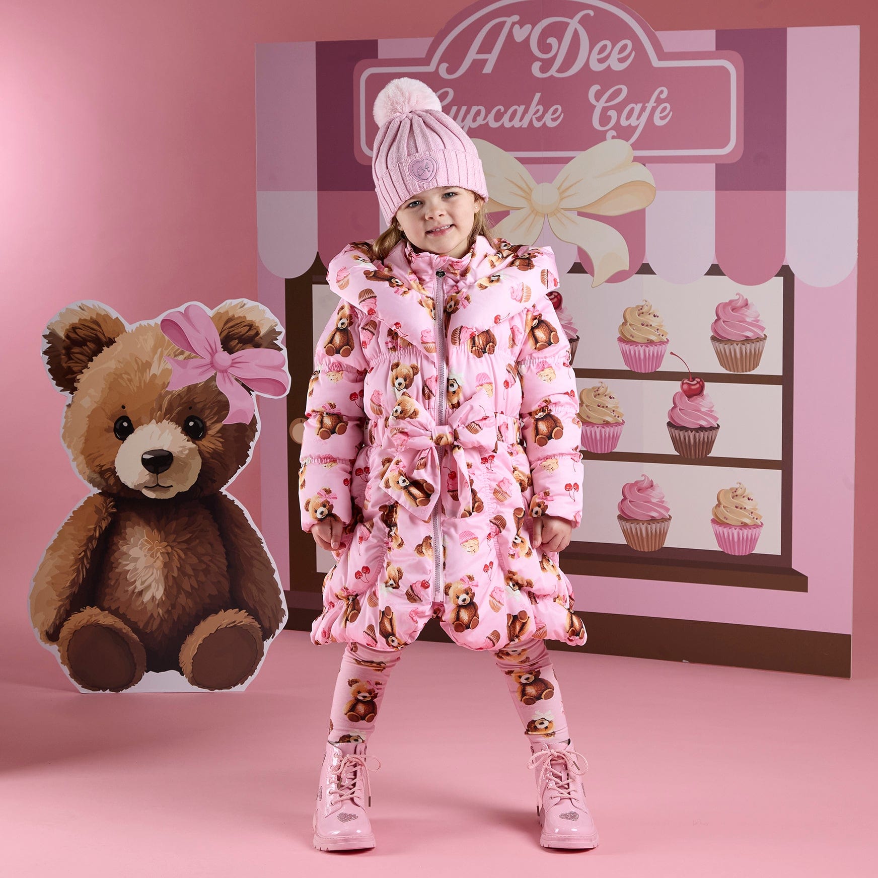 A DEE - Teddy Bear Bakery Lauren Bear Print  Bow Jacket - Pink Fairy
