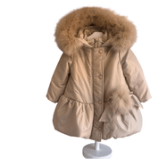 Bimbalo - Fur Hood Pom Pom Bow Coat - Champagne